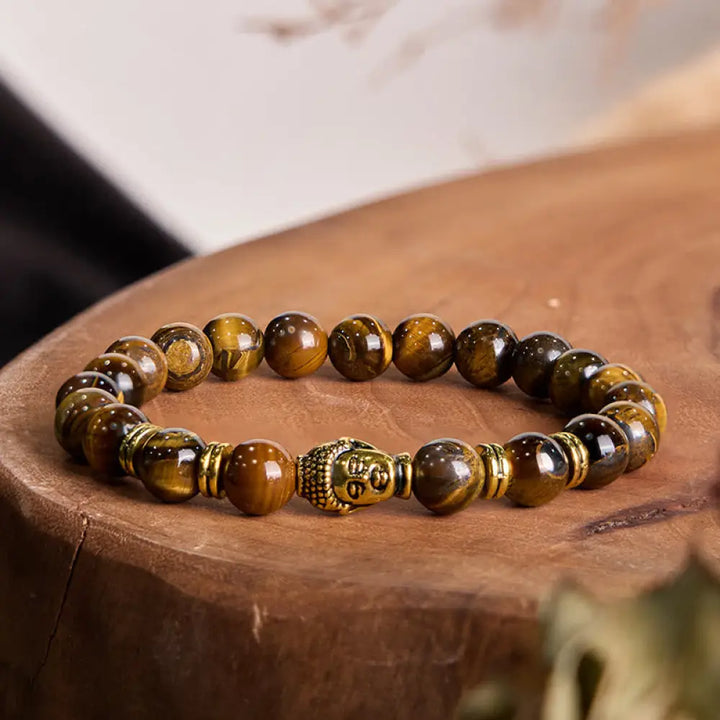 Buddha Stones Blue Green Red Tiger Eye Buddha Head Balance Bracelet - BWOOOH - Tiger Eye(Wrist Circumference: 15-17cm)
