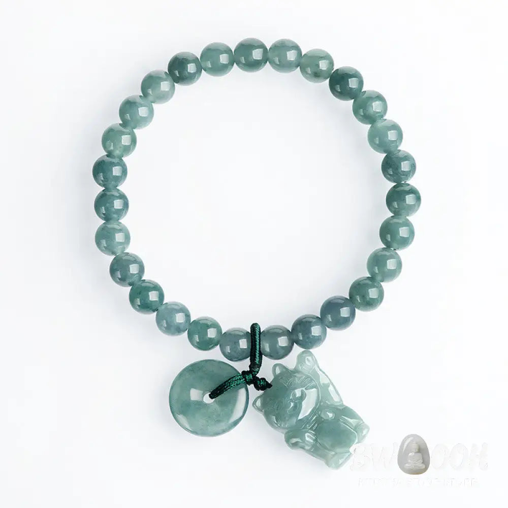 Buddha Stones Blue Jade Peace Buckle Lucky Cat Prosperity Bracelet - Jade(Wrist circumference: 14-16cm) - Bracelet