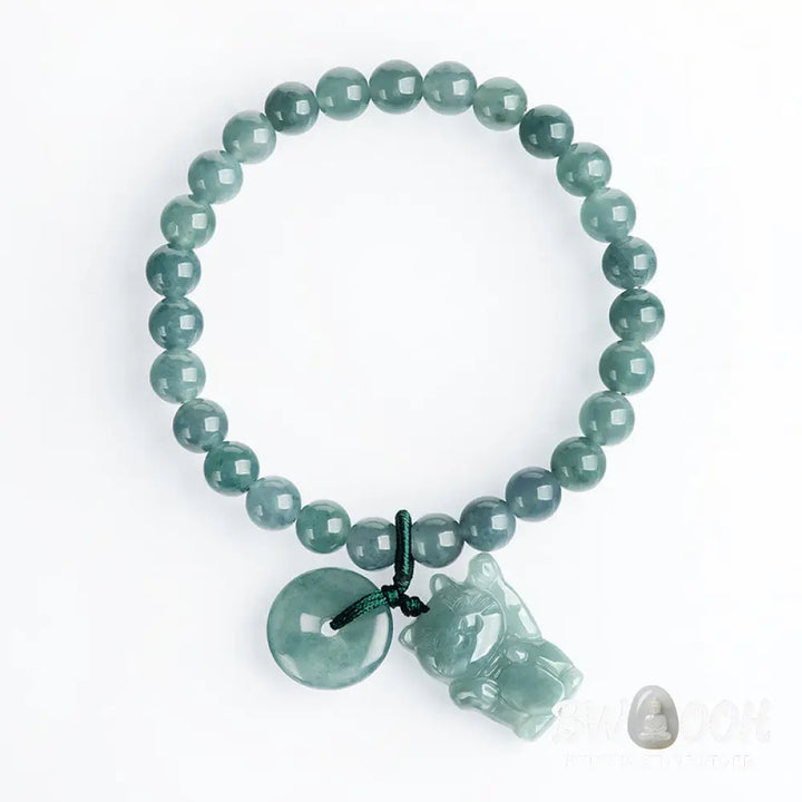 Buddha Stones Blue Jade Peace Buckle Lucky Cat Prosperity Bracelet - Jade(Wrist circumference: 14-16cm) - Bracelet