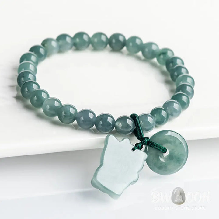Buddha Stones Blue Jade Peace Buckle Lucky Cat Prosperity Bracelet - Jade(Wrist circumference: 14-16cm) - Bracelet