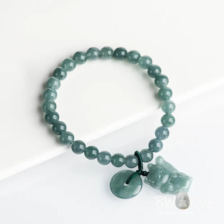 Buddha Stones Blue Jade Peace Buckle Lucky Cat Prosperity Bracelet - Jade(Wrist circumference: 14-16cm) - Bracelet