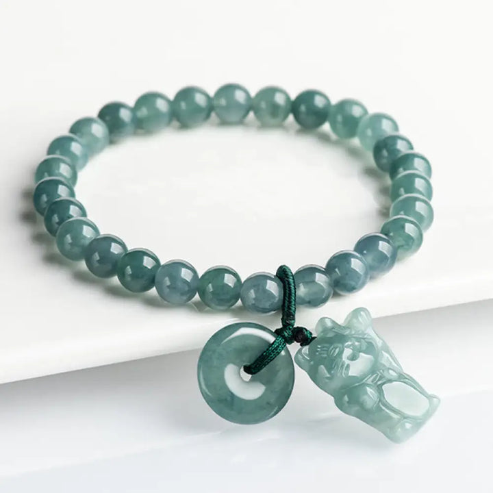Buddha Stones Blue Jade Peace Buckle Lucky Cat Prosperity Bracelet - Jade(Wrist circumference: 14-16cm) - Bracelet