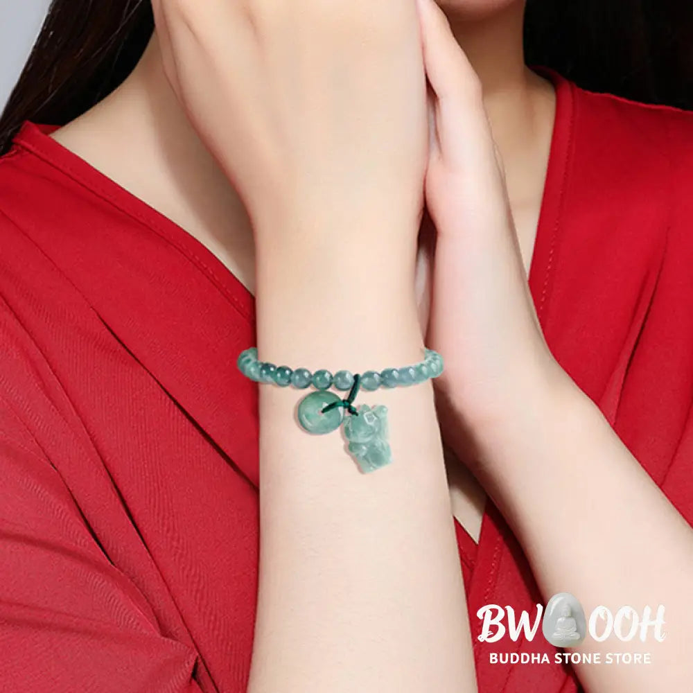 Buddha Stones Blue Jade Peace Buckle Lucky Cat Prosperity Bracelet - Jade(Wrist circumference: 14-16cm) - Bracelet