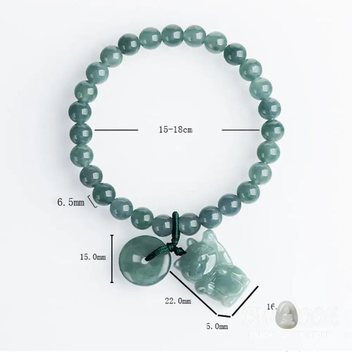 Buddha Stones Blue Jade Peace Buckle Lucky Cat Prosperity Bracelet - Jade(Wrist circumference: 14-16cm) - Bracelet