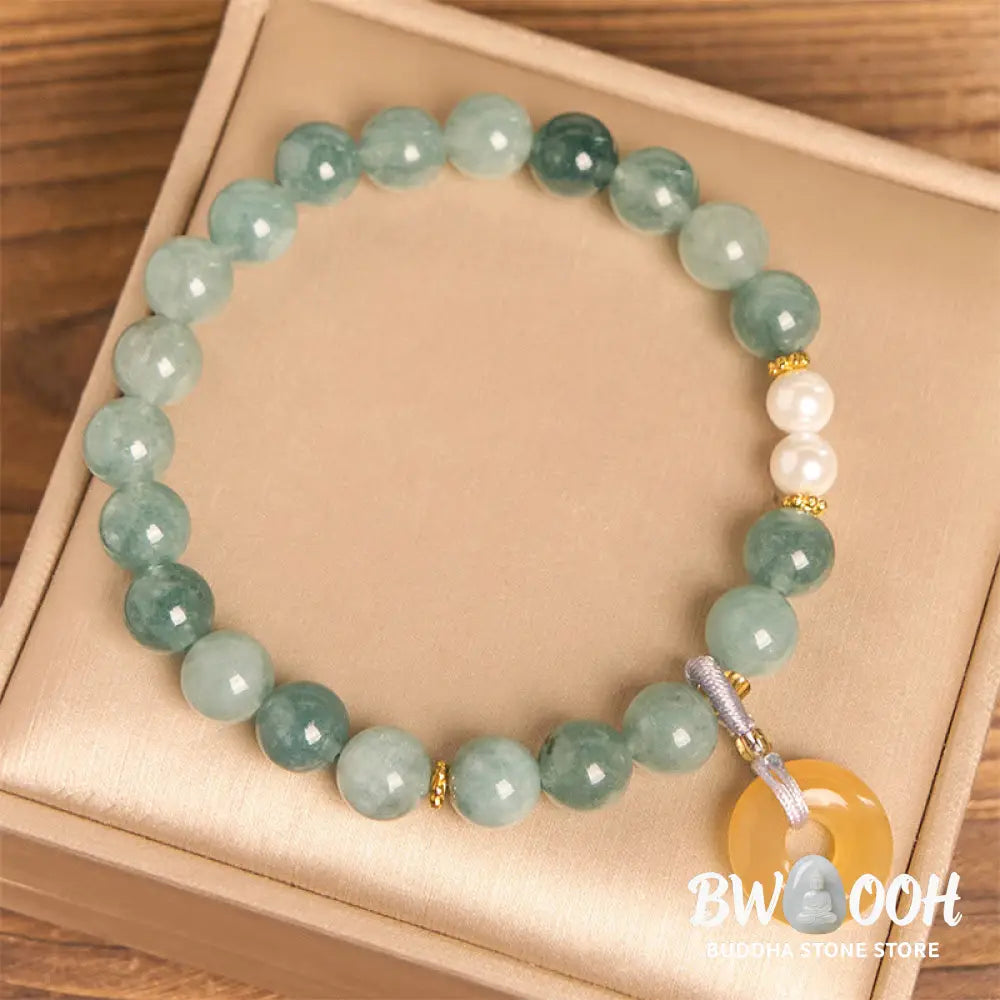 Buddha Stones Blue Jade Peace Buckle Pearl Beads Prosperity Bracelet - Jade(Wrist circumference: 15-16cm) - Bracelet