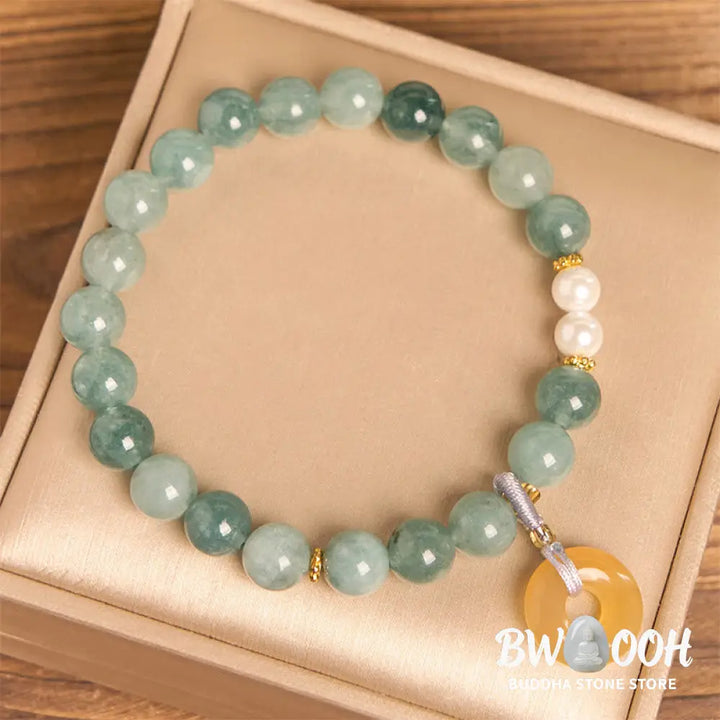 Buddha Stones Blue Jade Peace Buckle Pearl Beads Prosperity Bracelet - Jade(Wrist circumference: 15-16cm) - Bracelet