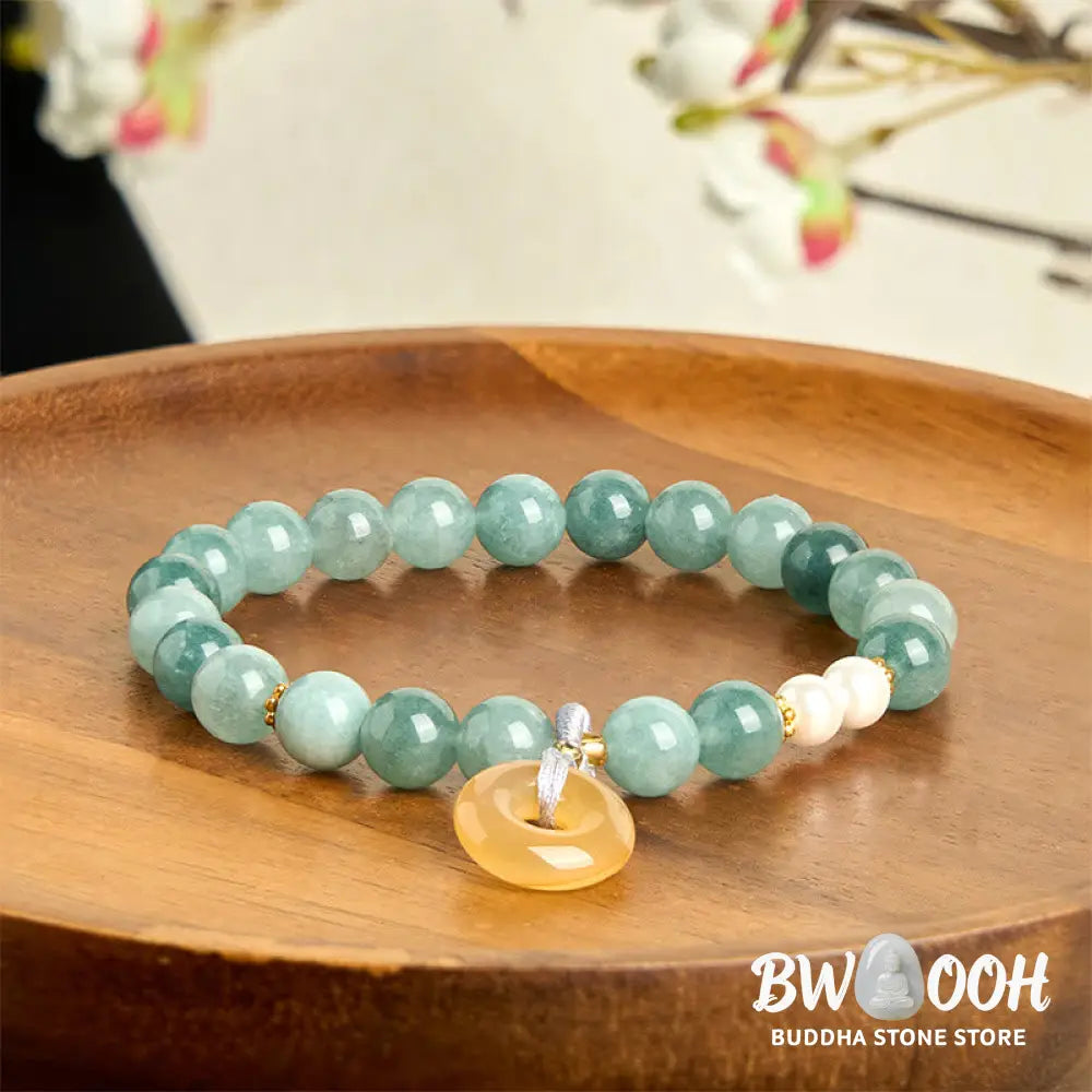 Buddha Stones Blue Jade Peace Buckle Pearl Beads Prosperity Bracelet - Jade(Wrist circumference: 15-16cm) - Bracelet