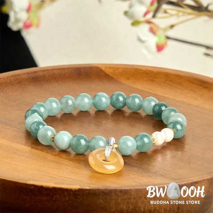 Buddha Stones Blue Jade Peace Buckle Pearl Beads Prosperity Bracelet - Jade(Wrist circumference: 15-16cm) - Bracelet