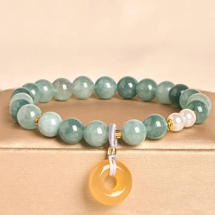 Buddha Stones Blue Jade Peace Buckle Pearl Beads Prosperity Bracelet - Jade(Wrist circumference: 15-16cm) - Bracelet