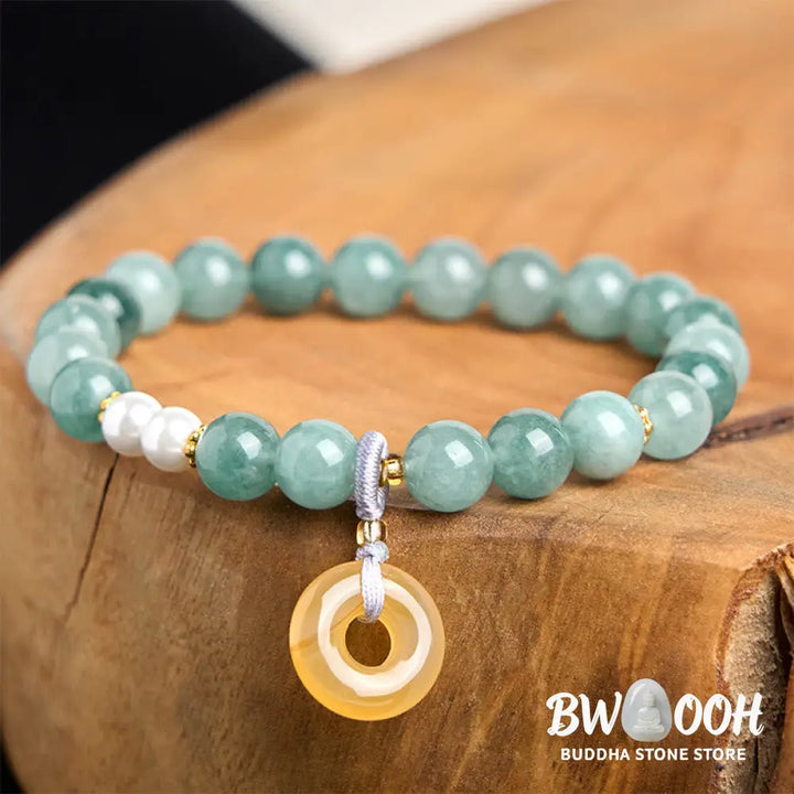 Buddha Stones Blue Jade Peace Buckle Pearl Beads Prosperity Bracelet - Jade(Wrist circumference: 15-16cm) - Bracelet
