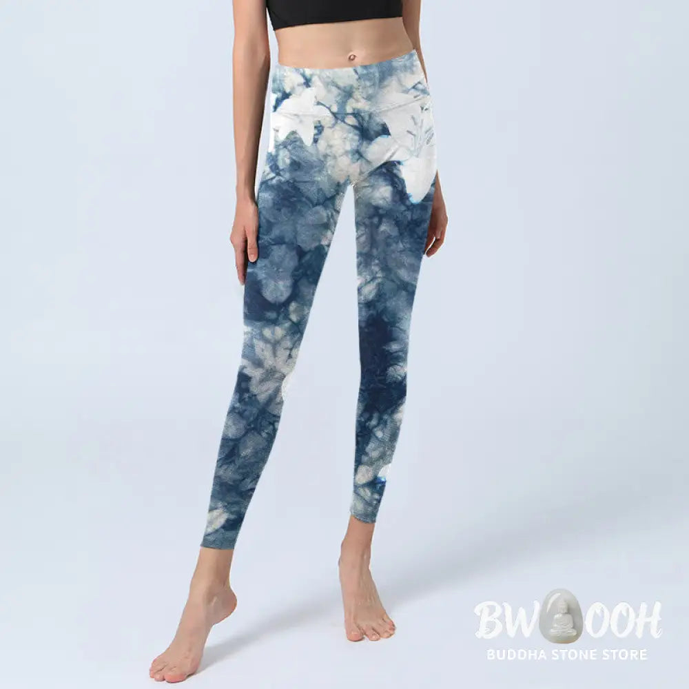 BWOOOH printed yoga leggings - Blue Lily Flowers Watercolor Texture Pri