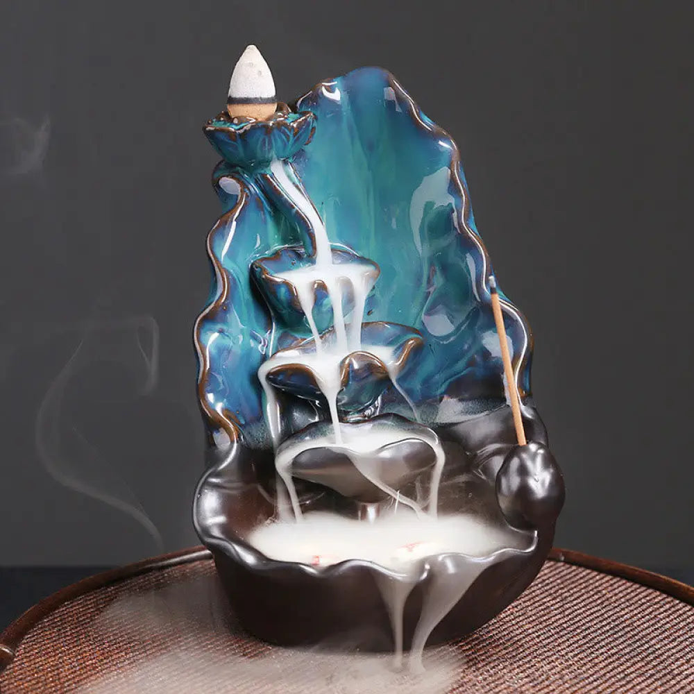 BWOOOH ceramic backflow incense burner - Blue Lotus Leaf Ceramic Backflow Sm