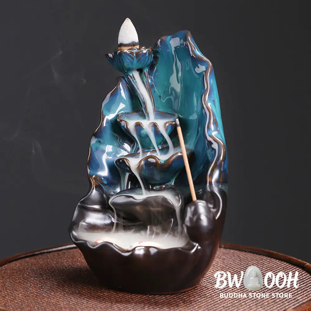 BWOOOH ceramic backflow incense burner - Blue Lotus Leaf Ceramic Backflow Sm