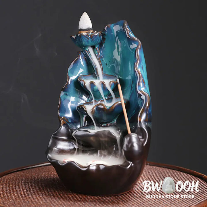 BWOOOH ceramic backflow incense burner - Blue Lotus Leaf Ceramic Backflow Sm