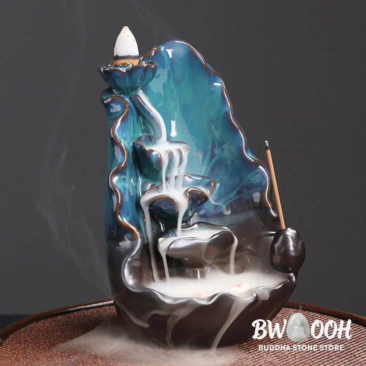 BWOOOH ceramic backflow incense burner - Blue Lotus Leaf Ceramic Backflow Sm