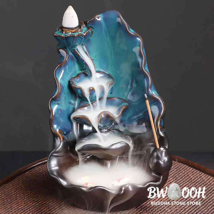 BWOOOH ceramic backflow incense burner - Blue Lotus Leaf Ceramic Backflow Sm