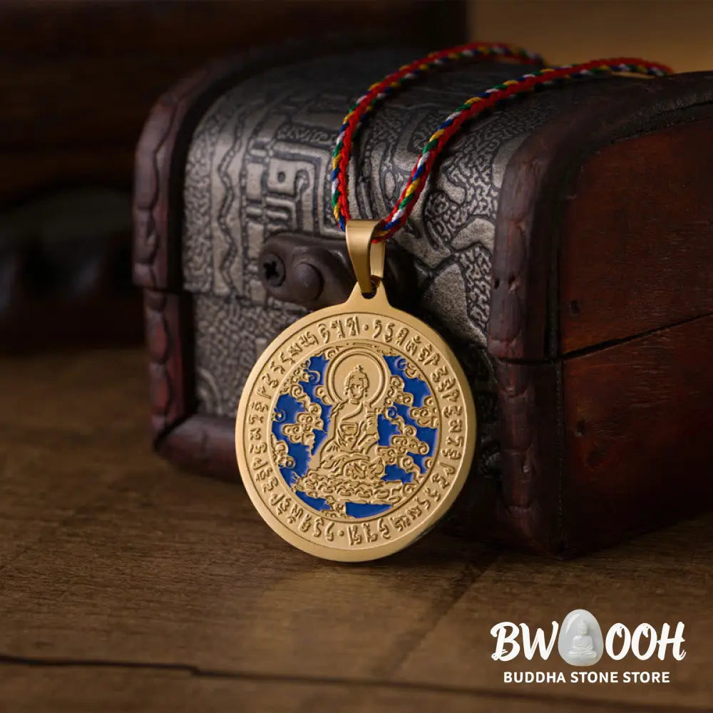 Buddha Stones Blue Medicine Buddha Heart Mantra Titanium Steel Faith Colored Rope Necklace Pendant - BWOOOH - Necklaces