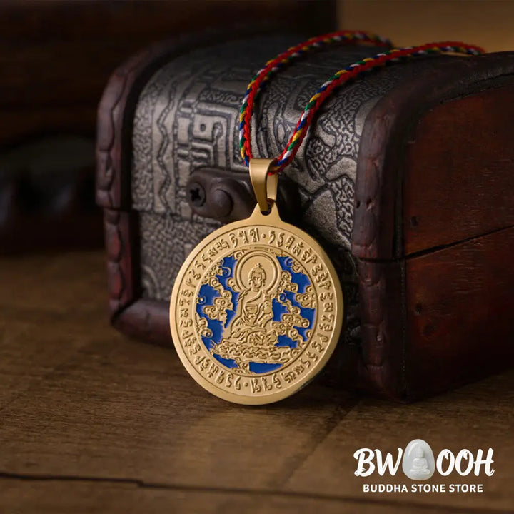 Buddha Stones Blue Medicine Buddha Heart Mantra Titanium Steel Faith Colored Rope Necklace Pendant - BWOOOH - Necklaces
