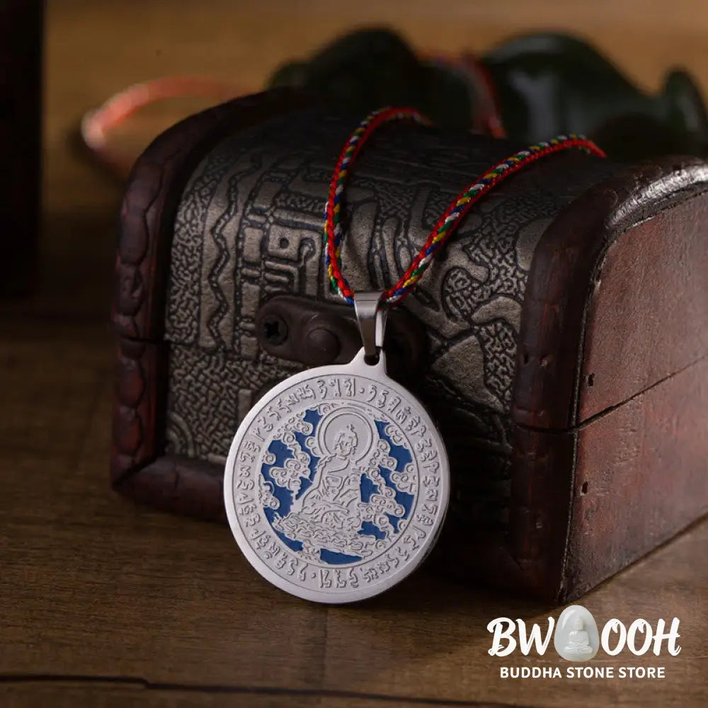 Buddha Stones Blue Medicine Buddha Heart Mantra Titanium Steel Faith Colored Rope Necklace Pendant - BWOOOH - Necklaces