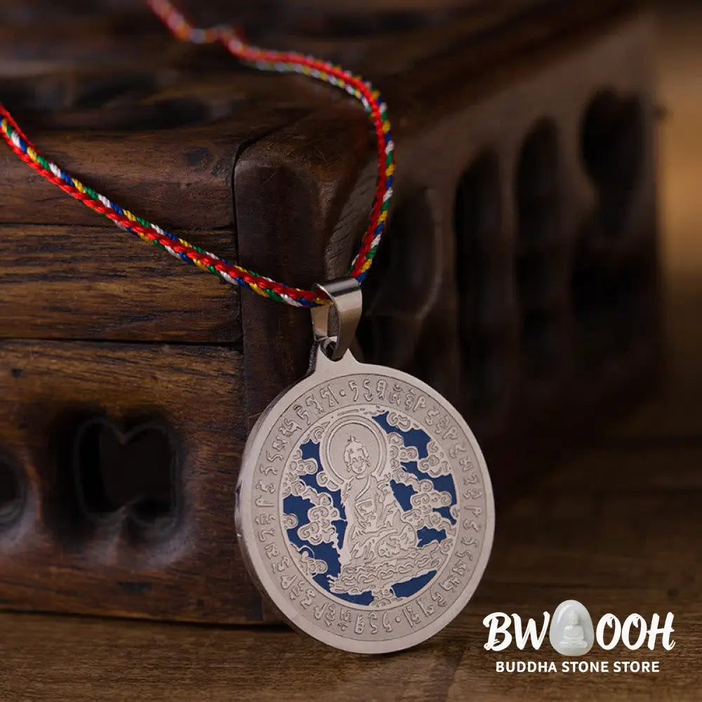 Buddha Stones Blue Medicine Buddha Heart Mantra Titanium Steel Faith Colored Rope Necklace Pendant - BWOOOH - Necklaces