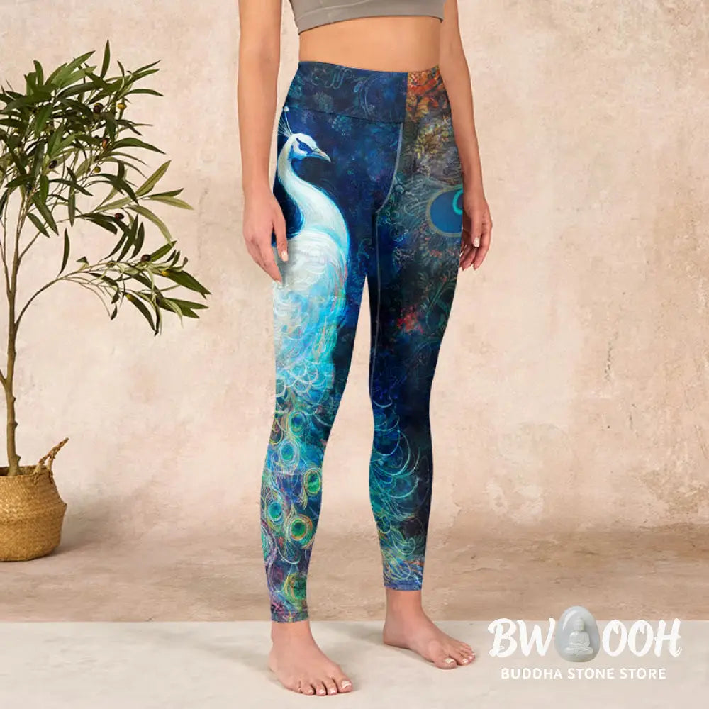 BWOOOH peacock print yoga leggings - Blue Peacock Colorful Feathers Print Gym