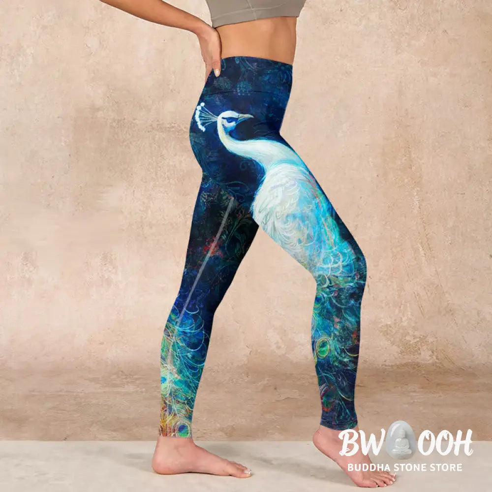 BWOOOH peacock print yoga leggings - Blue Peacock Colorful Feathers Print Gym