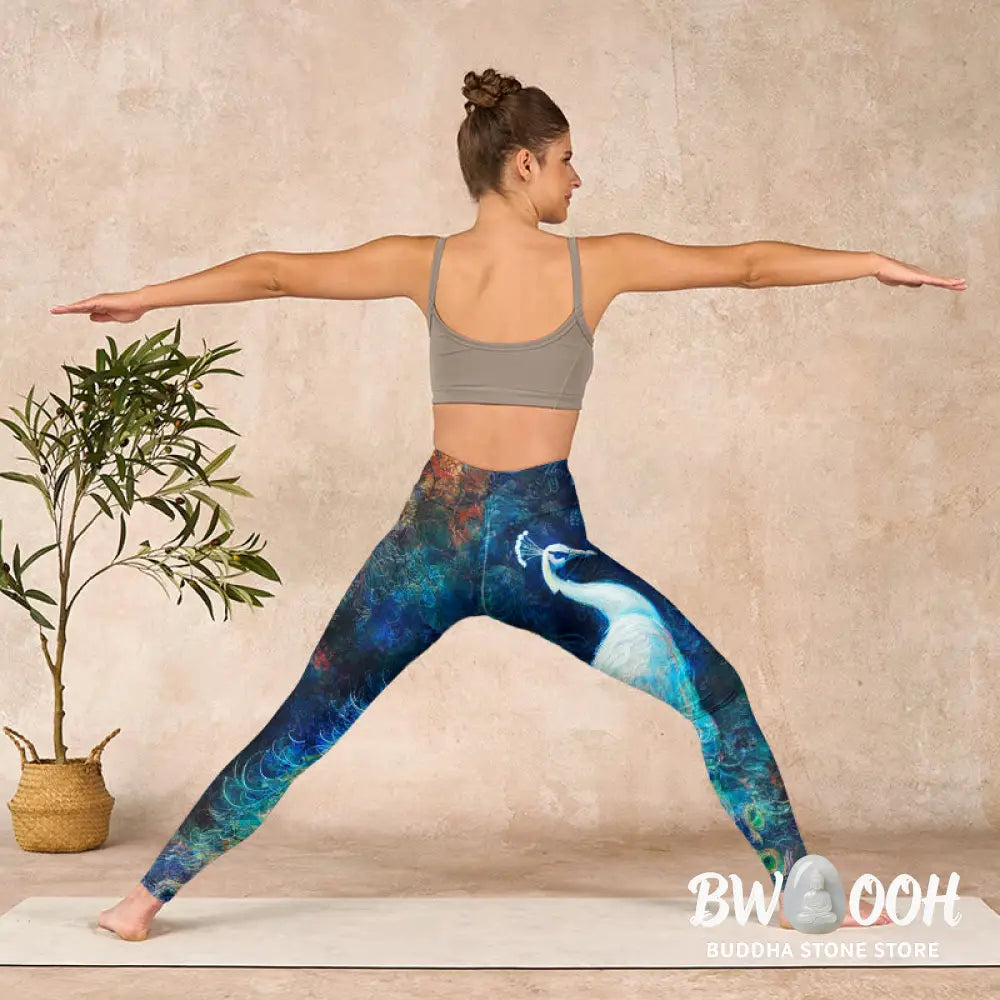 BWOOOH peacock print yoga leggings - Blue Peacock Colorful Feathers Print Gym