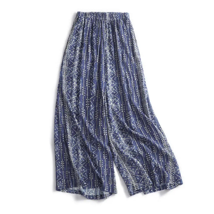 BWOOOH printed wide-leg yoga pants - Blue Stripes Print Cotton Linen Wide Leg