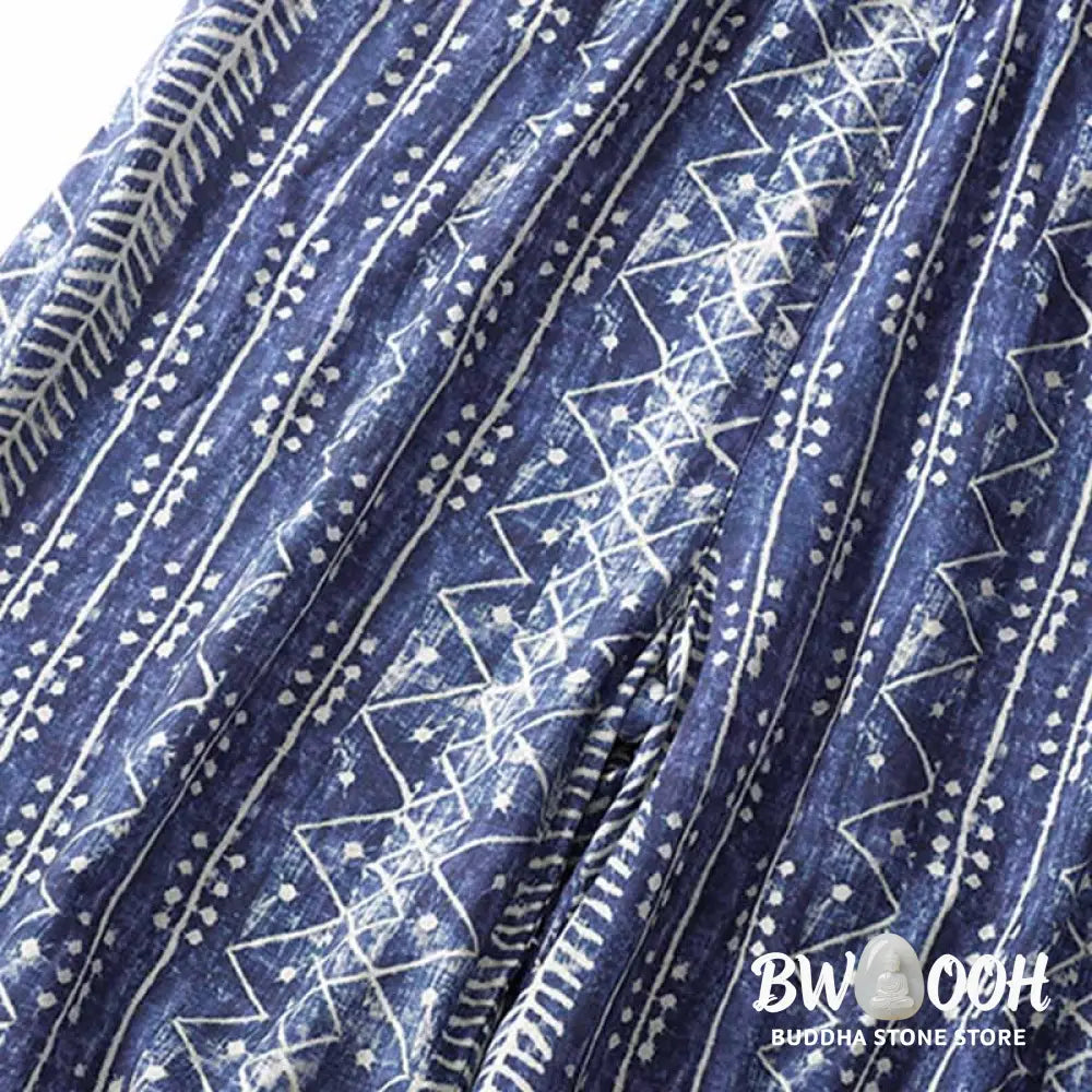 BWOOOH printed wide-leg yoga pants - Blue Stripes Print Cotton Linen Wide Leg