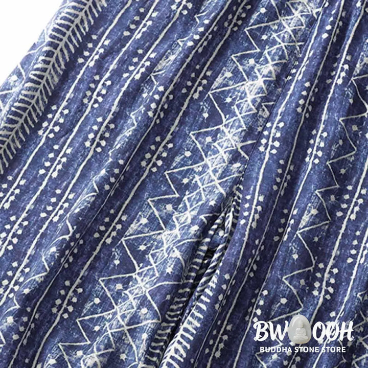 BWOOOH printed wide-leg yoga pants - Blue Stripes Print Cotton Linen Wide Leg