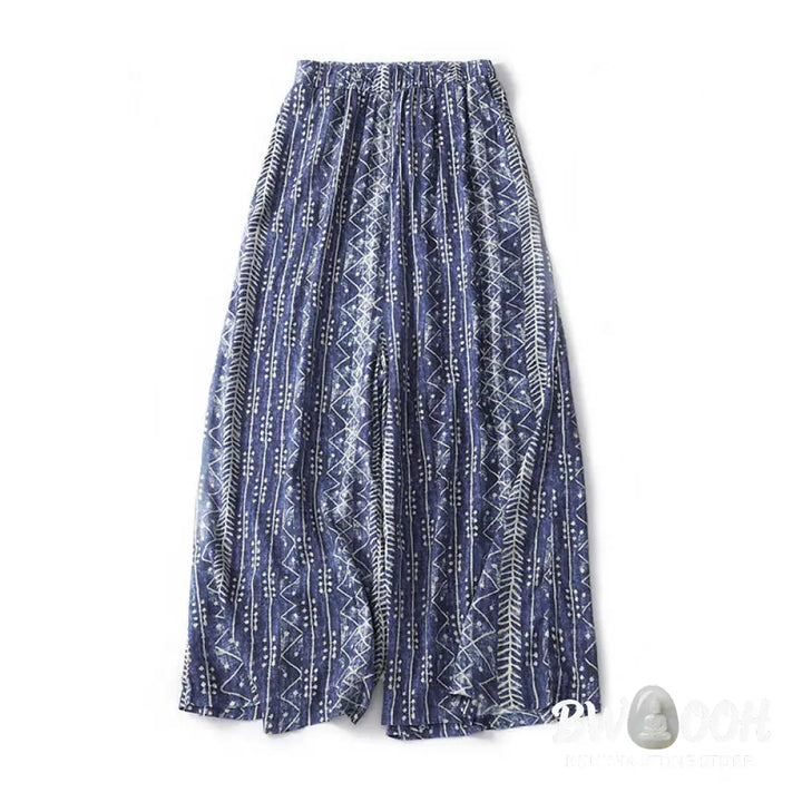 BWOOOH printed wide-leg yoga pants - Blue Stripes Print Cotton Linen Wide Leg