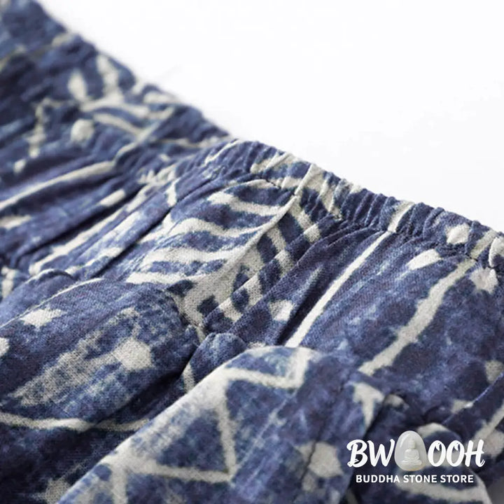 BWOOOH printed wide-leg yoga pants - Blue Stripes Print Cotton Linen Wide Leg