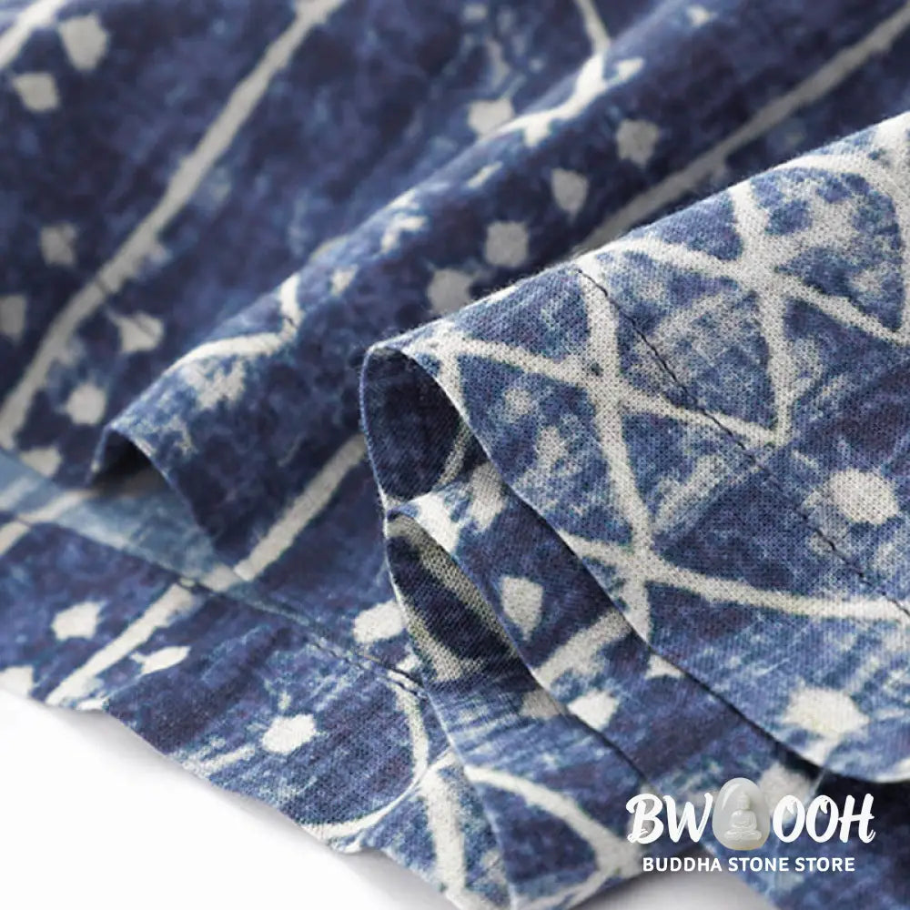 BWOOOH printed wide-leg yoga pants - Blue Stripes Print Cotton Linen Wide Leg