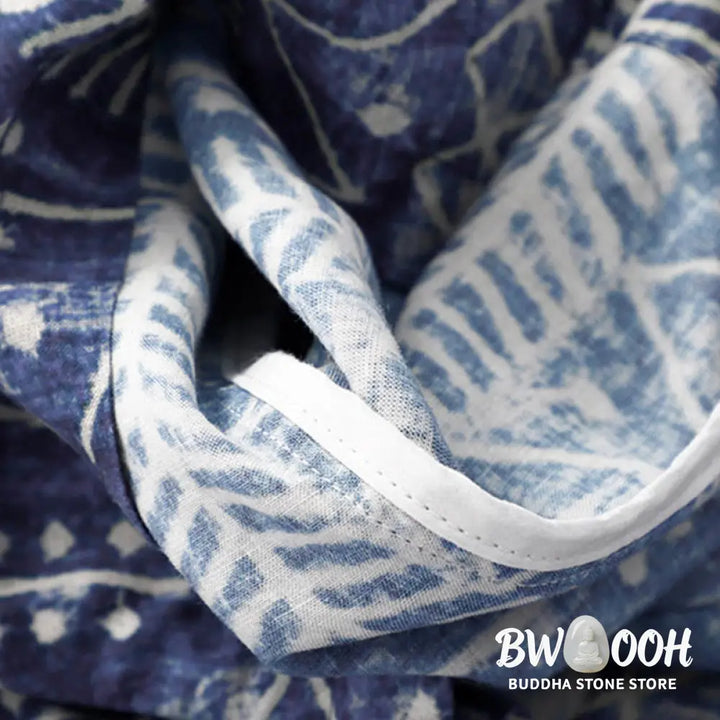 BWOOOH printed wide-leg yoga pants - Blue Stripes Print Cotton Linen Wide Leg
