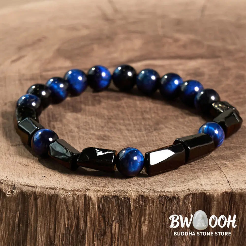 Buddha Stones Blue Tiger Eye Black Tourmaline Strength Bracelet - BWOOOH - Blue Tiger Eye Black Tourmaline(Wrist