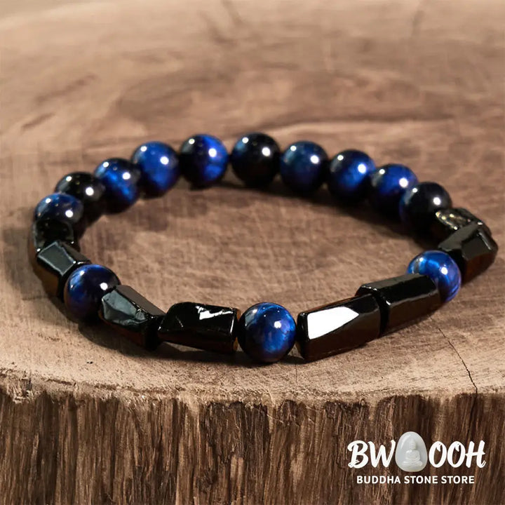Buddha Stones Blue Tiger Eye Black Tourmaline Strength Bracelet - BWOOOH - Blue Tiger Eye Black Tourmaline(Wrist