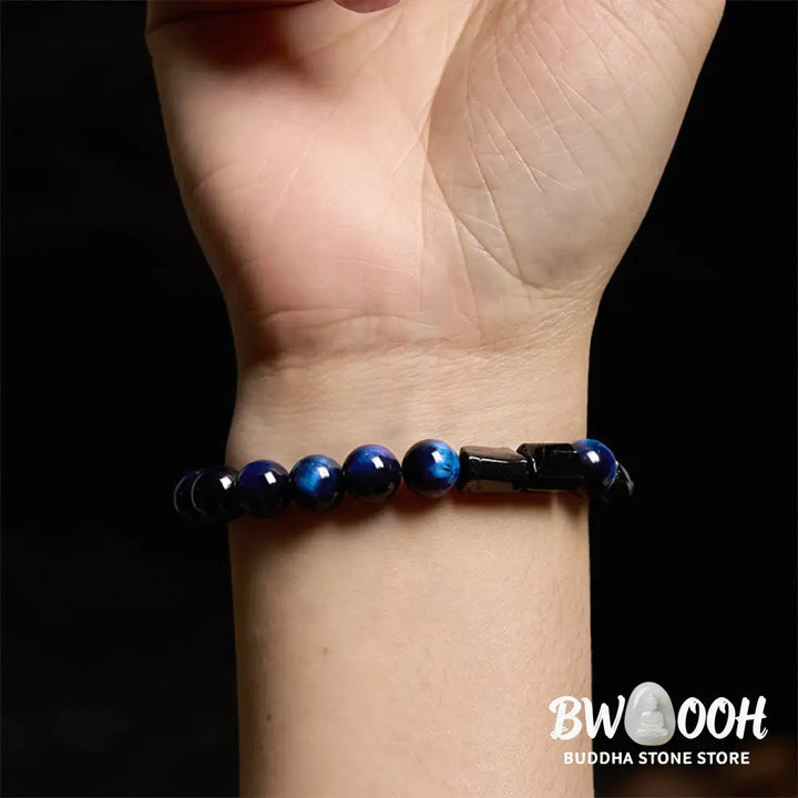 Buddha Stones Blue Tiger Eye Black Tourmaline Strength Bracelet - Blue Tiger Eye Black Tourmaline(Wrist Circumference:
