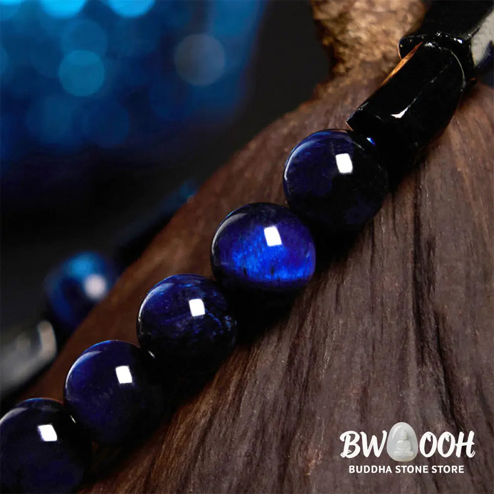 Buddha Stones Blue Tiger Eye Black Tourmaline Strength Bracelet - Blue Tiger Eye Black Tourmaline(Wrist Circumference:
