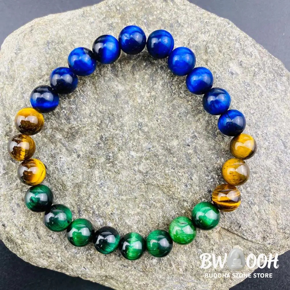 Buddha Stones Blue Tiger Eye Green Tiger Eye Tiger Eye Balance Bracelet - BWOOOH - Blue Tiger Eye Green Tiger Eye Tiger