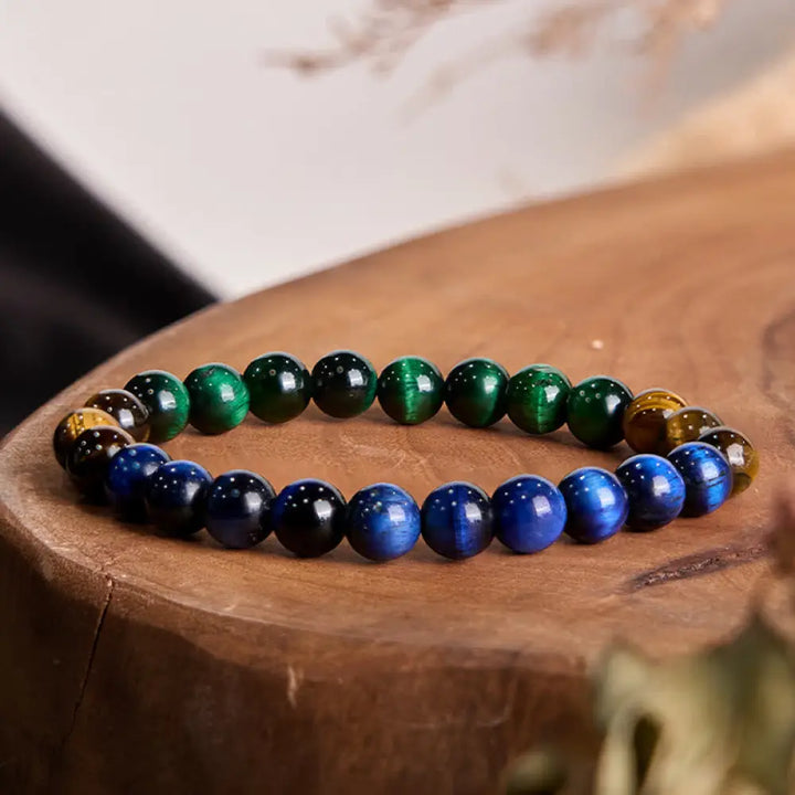 BWOOOH Blue Tiger Eye Green Tiger Eye Tiger Eye Balance Bracelet — Tiger Eye crystal healing bracelet for spiritual healin...
