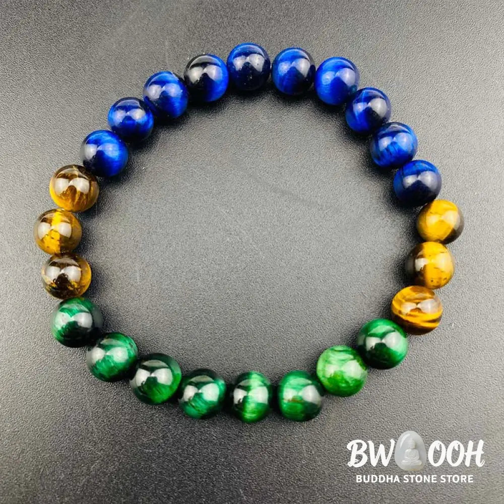 Buddha Stones Blue Tiger Eye Green Tiger Eye Tiger Eye Balance Bracelet - BWOOOH - Blue Tiger Eye Green Tiger Eye Tiger