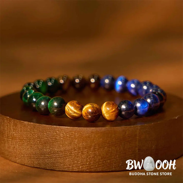 Buddha Stones Blue Tiger Eye Green Tiger Eye Tiger Eye Balance Bracelet - BWOOOH - Blue Tiger Eye Green Tiger Eye Tiger