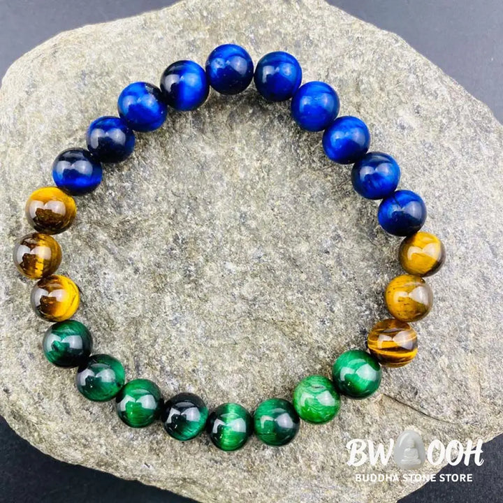 Buddha Stones Blue Tiger Eye Green Tiger Eye Tiger Eye Balance Bracelet - BWOOOH - Blue Tiger Eye Green Tiger Eye Tiger