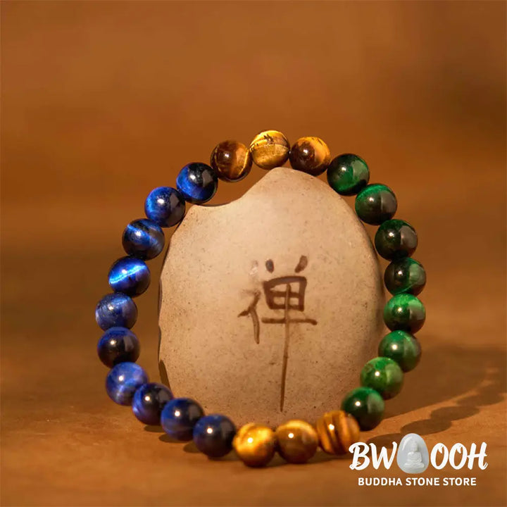 Buddha Stones Blue Tiger Eye Green Tiger Eye Tiger Eye Balance Bracelet - BWOOOH - Blue Tiger Eye Green Tiger Eye Tiger