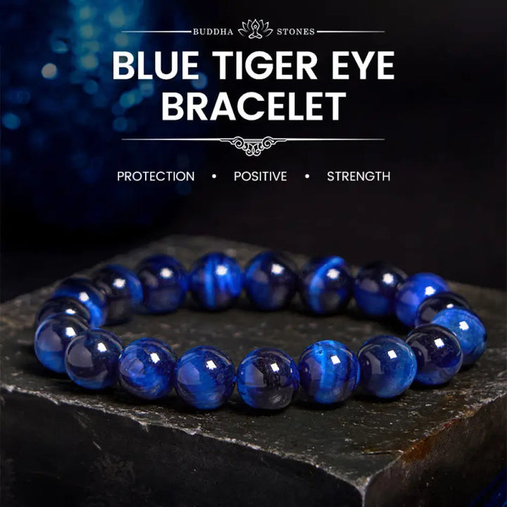 BWOOOH Blue Tiger Eye Protection Bracelet - BWOOOH - 0.23 in (6 mm) - Bracelet