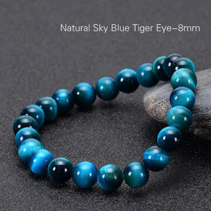 Buddha Stones Blue Tiger Eye Protection Bracelet - BWOOOH - 0.31 in (8 mm) - Bracelet