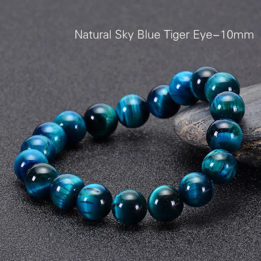 Buddha Stones Blue Tiger Eye Protection Bracelet - BWOOOH - 0.39 in (10 mm) - Bracelet
