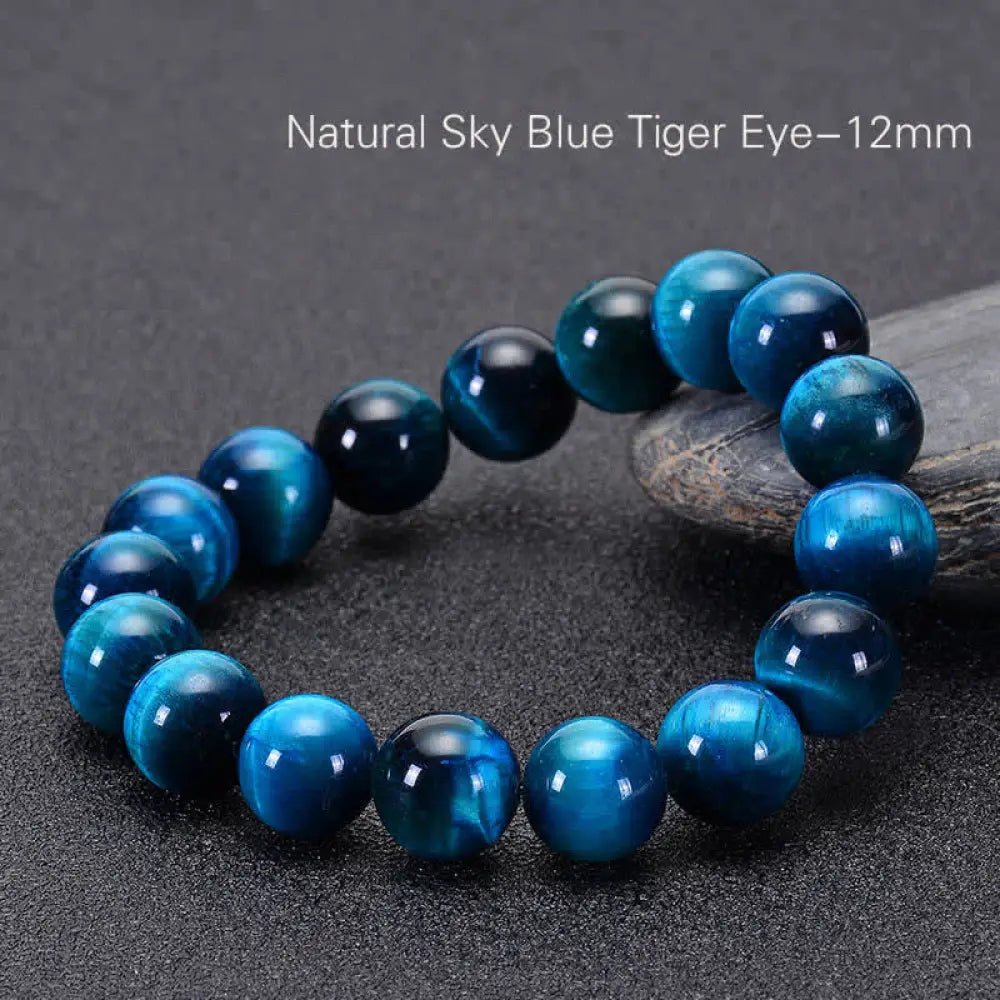 Buddha Stones Blue Tiger Eye Protection Bracelet - BWOOOH - 0.47 in (12 mm) - Bracelet