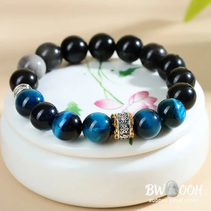 Buddha Stones Blue Tiger Eye Silver Sheen Obsidian Strength Bracelet - BWOOOH - Blue Tiger Eye Silver Sheen