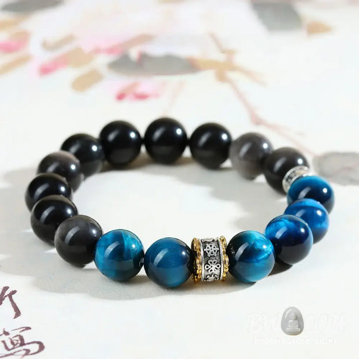 Buddha Stones Blue Tiger Eye Silver Sheen Obsidian Strength Bracelet - BWOOOH - Blue Tiger Eye Silver Sheen